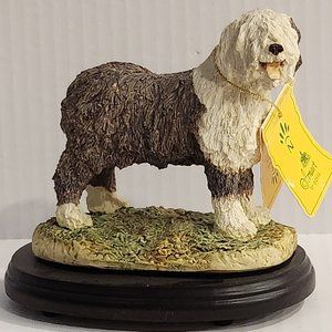 Vintage Arnart Imports Capidimonte Style Sheepdog Figurine on Wood Base